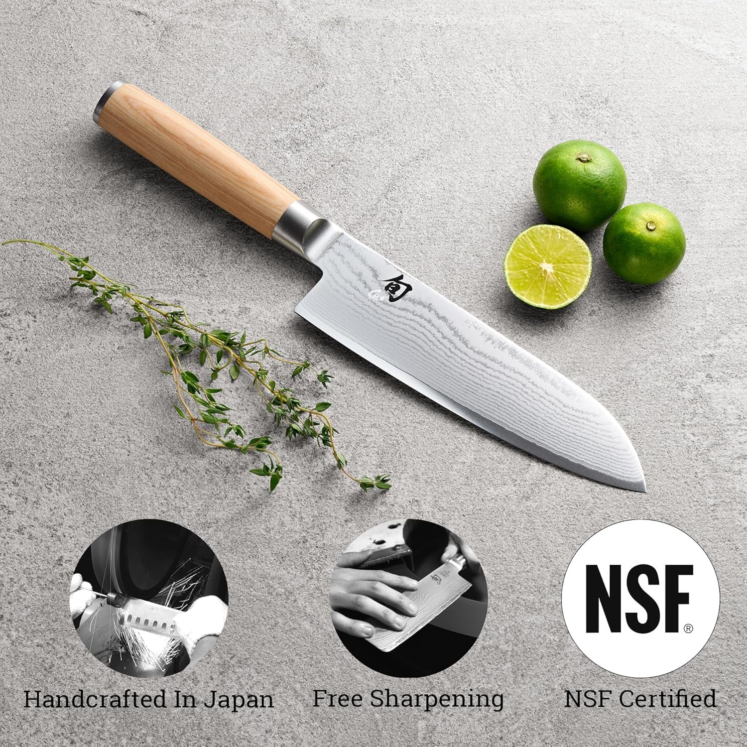 Classic Blonde 7" Santoku Knife, Handcrafted Japanese All Purpose Knife, VG-MAX Core with Damascus Stainless Steel Cladding, Pakkawood Handle, Versatile Japanese Cutting Knife