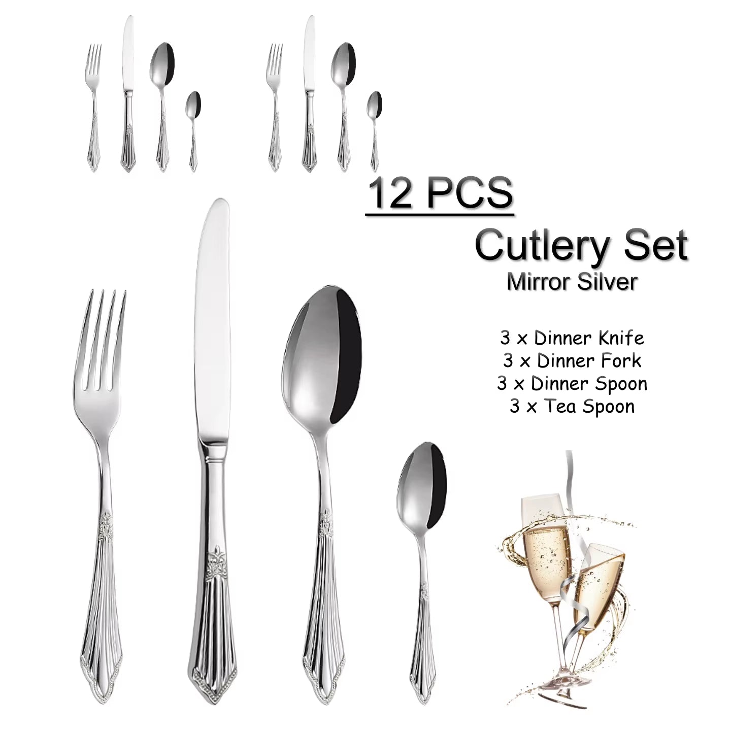 4/8/12/16/20/24/28 PCS Luxury Gold Plated Flatware Set Dishwasher Safe Cutlery Antique Silverware with Hollow Handle Table Knife