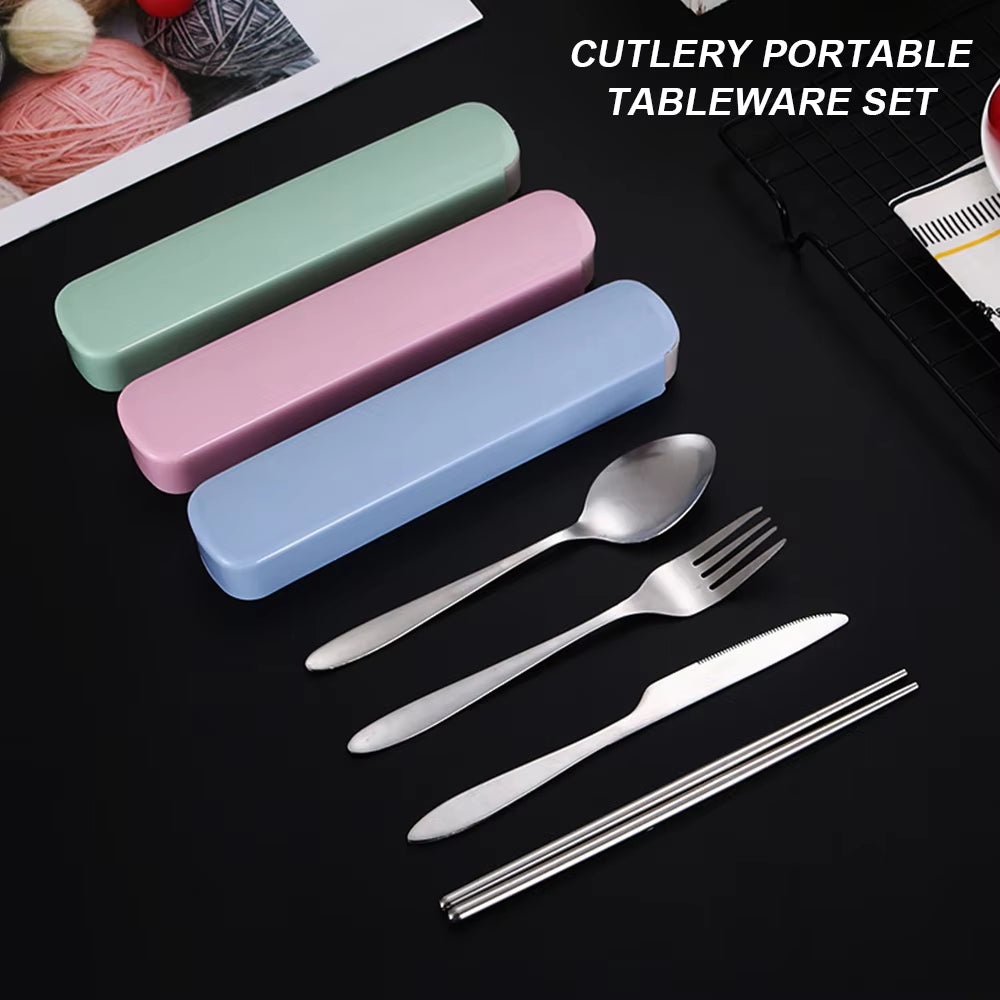 Portable Cutlery Set 4Pcs Stainless Steel Silverware Set with Case for Lunch Box Reusable Travel Camping Flatware Set Personal