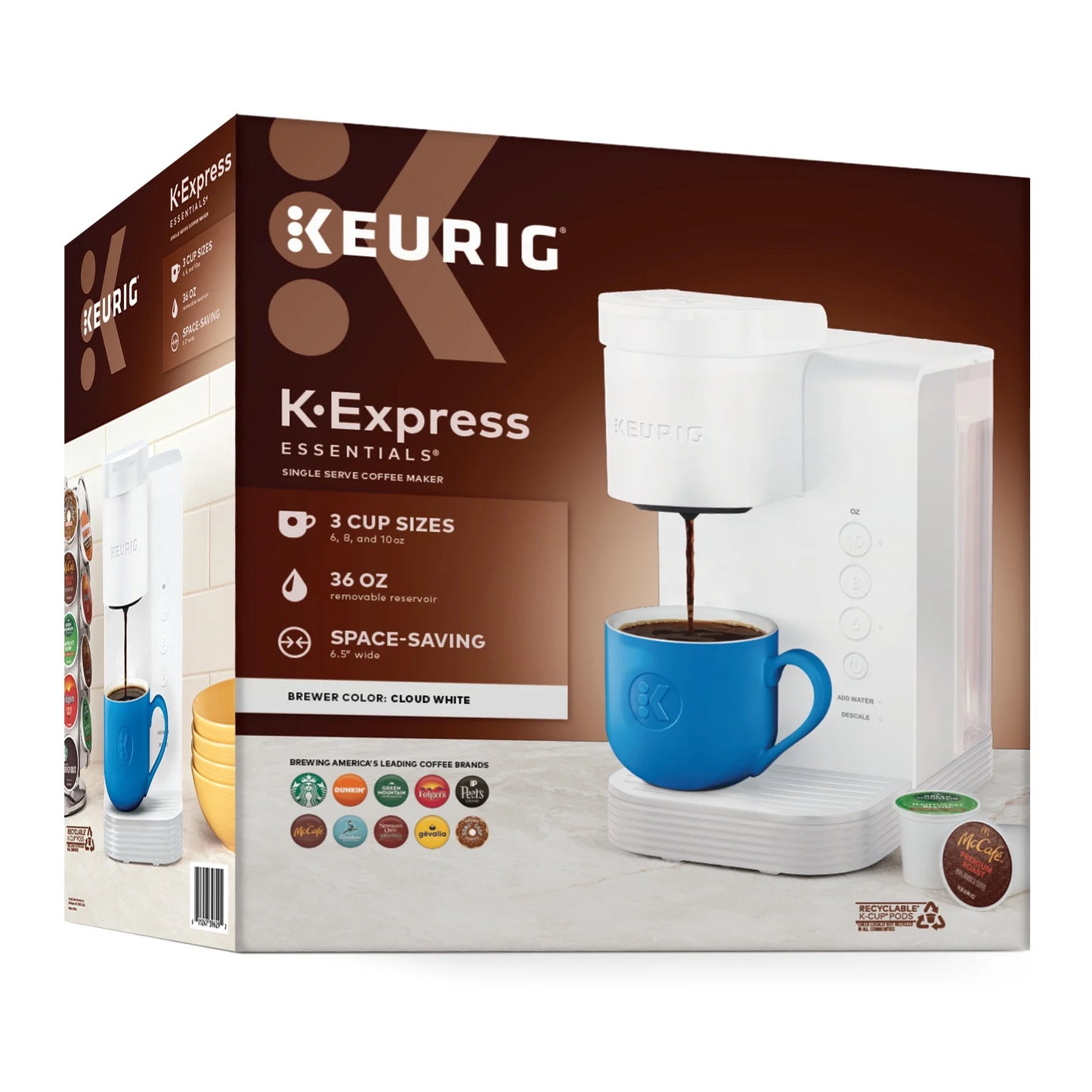 K-Express Essentials Single-Serve K-Cup Pod Coffee Maker, Cloud White