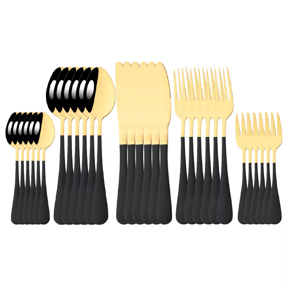 6/30Pcs Rainbow Dinnerware Stainless Steel Cutlery Set Knife Cake Fork Spoon Dinner Flatware Set Kitchen Silverware Tableware