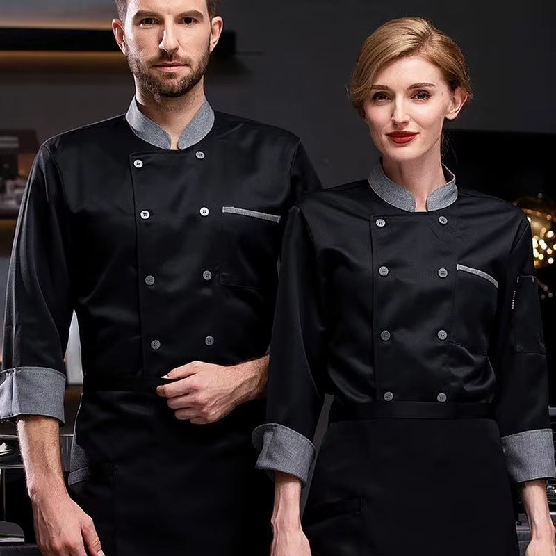 Long Sleeve Chef Uniform Restaurant Professional Clothes Cooking Waiter Coat Outfit Kitchen Work Jackets Cook Wear Solid Color