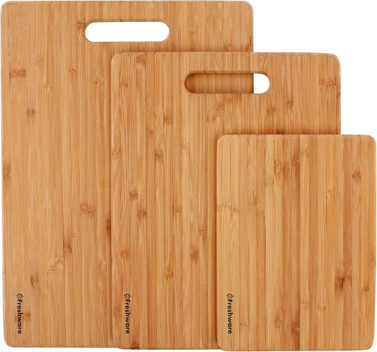 Bamboo Cutting Boards for Kitchen [Set of 3] Wood Cutting Board for Chopping Meat, Vegetables, Fruits, Cheese, Knife Friendly Serving Tray with Handles