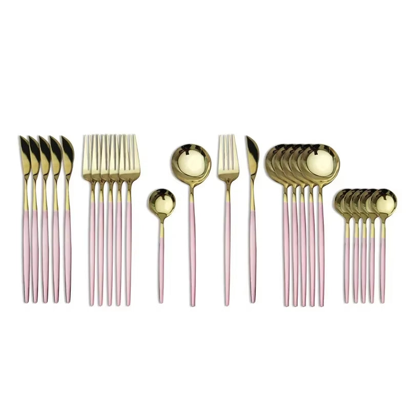 24Pcs Stainless Steel Dinnerware Set Black Gold Cutlery Spoon Fork Knife Western Cutleri Silverware Tableware Set Supplies