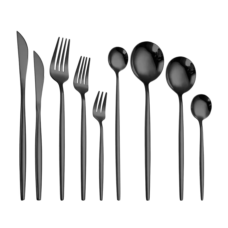 Tableware Black Silverware Cutlery Set 304 Stainless Steel Luxury Dinner Drop Ship Dinnerware Home Fork Spoon Knife Kitchen