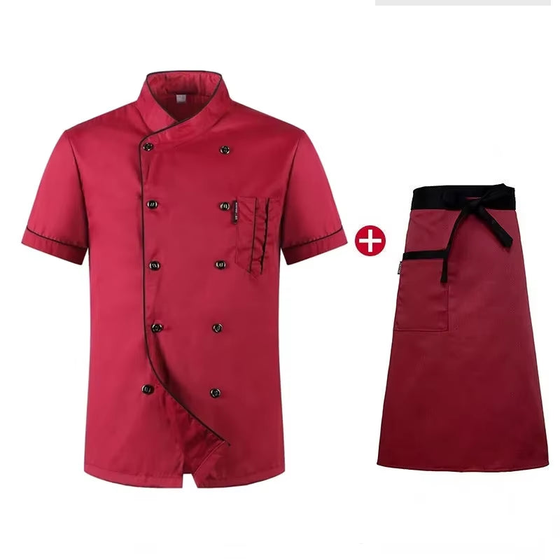 Chef Jacket Short Sleeve Cook Coat Barista Baker Work Uniform Waiter Restaurant Hotel Clothes