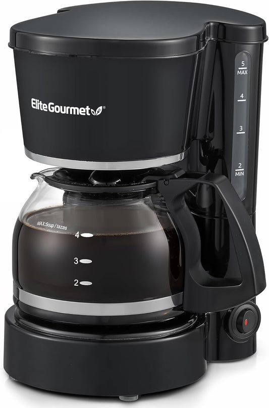 EHC-5055 Automatic 5-Cup Brew & Drip Coffee Maker with Pause N Serve Reusable Filter, On/Off Switch, Water Level Indicator