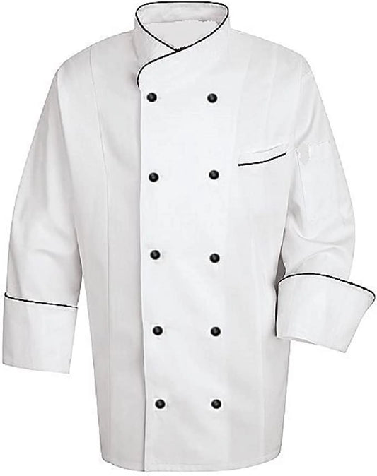 Long Sleeves Men Women Chef Coat Jacket Uniform Unisex for Food Service, Caterers, Bakers and Culinary Professional (White, Medium)