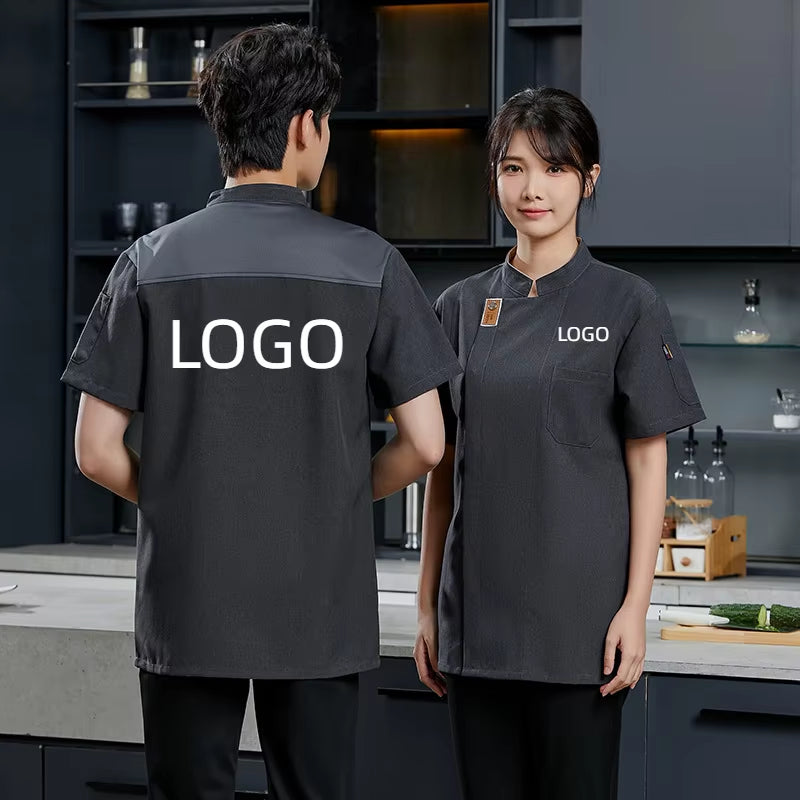 Chef Uniform Work Uniform Men'S Customized Name Print Logo Short Sleeved Shirt Jacket Bread Restaurant Cake Shop Kitchen