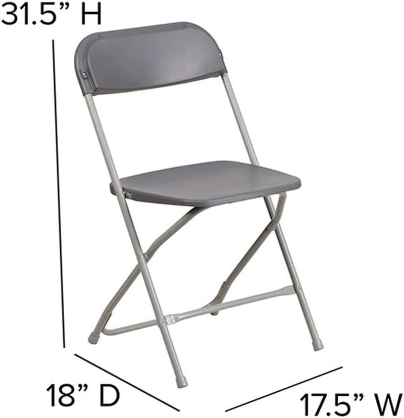 Hercules Series Plastic Folding Chairs for Parties and Weddings, Stackable Commercial Event Seats, Set of 10, Gray