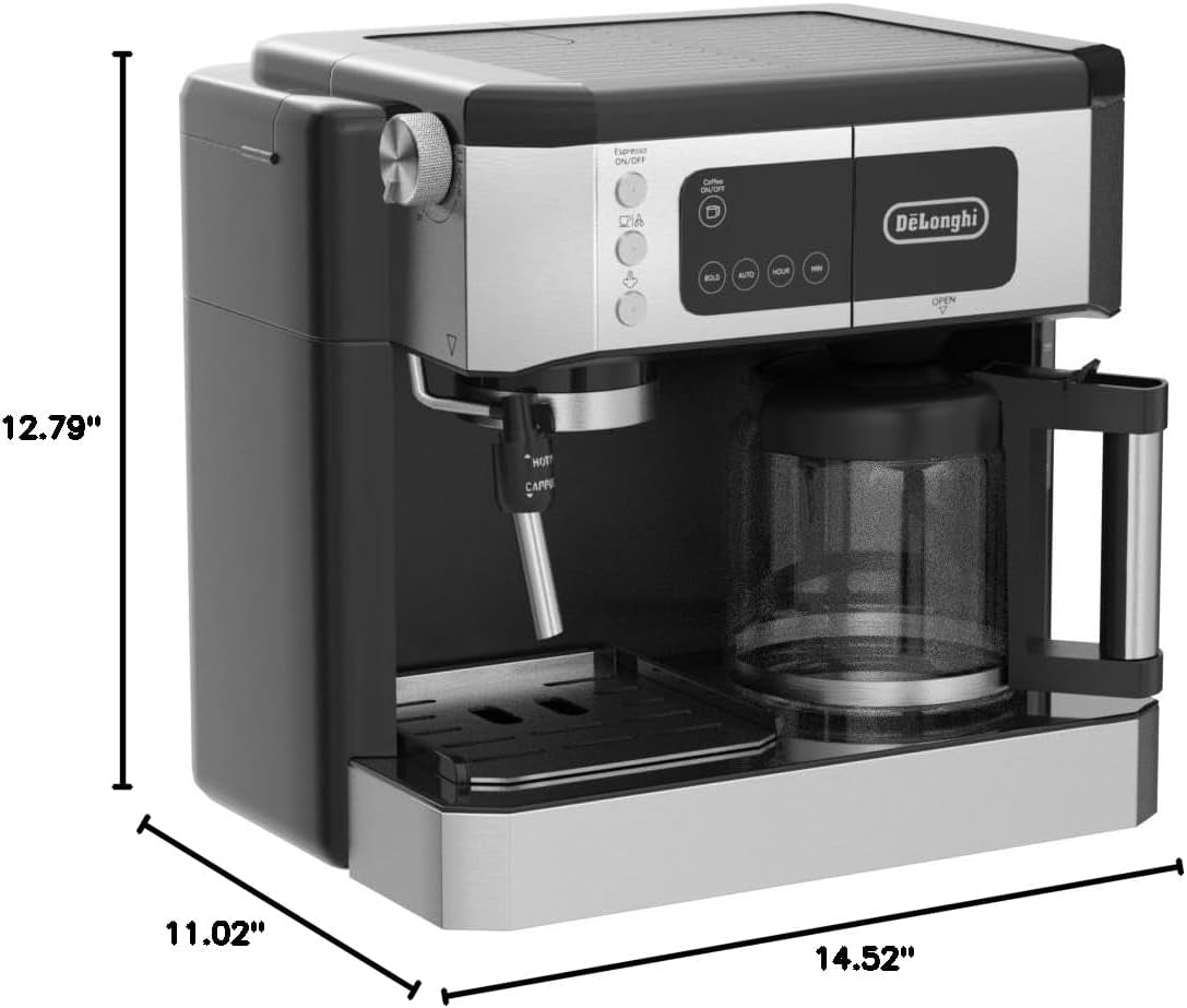 All-In-One Combination Coffee Maker & Espresso Machine + Advanced Adjustable Milk Frother for Cappuccino & Latte + Glass Coffee Pot 10-Cup, Black, COM532M