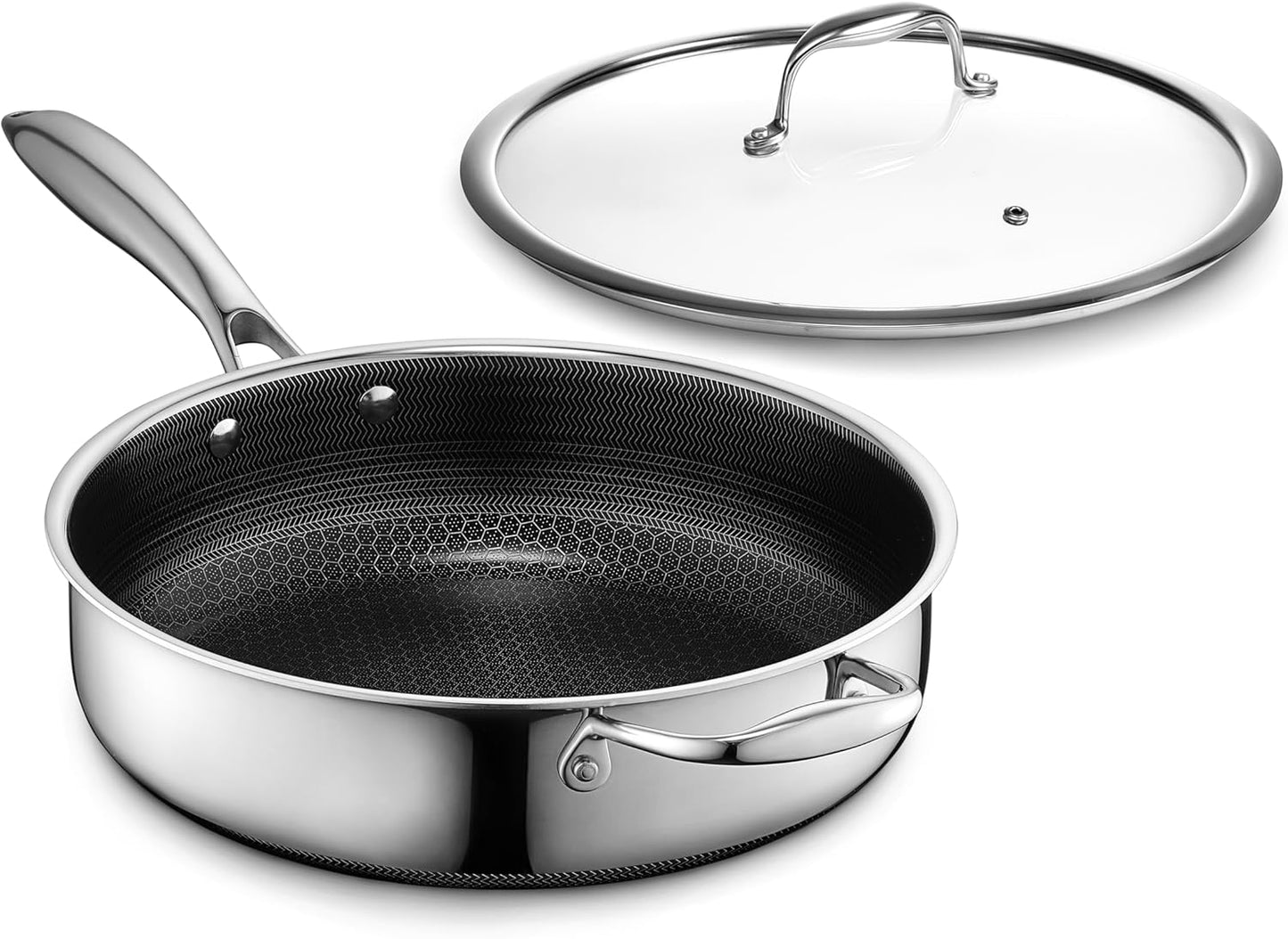 Hybrid Nonstick 5.5 Qt Deep Sauté Pan and Lid, Dishwasher and Oven-Safe, Compatible with All Cooktops