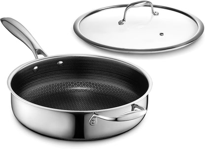 Hybrid Nonstick 5.5 Qt Deep Sauté Pan and Lid, Dishwasher and Oven-Safe, Compatible with All Cooktops