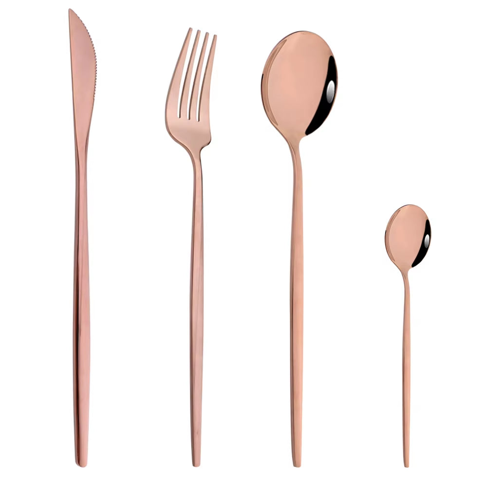 Pink Silver Stainless Steel Dinnerware Set Fork Knife Soup Ice Spoon Cutlery Set Western Flatware Kitchen Silverware Set