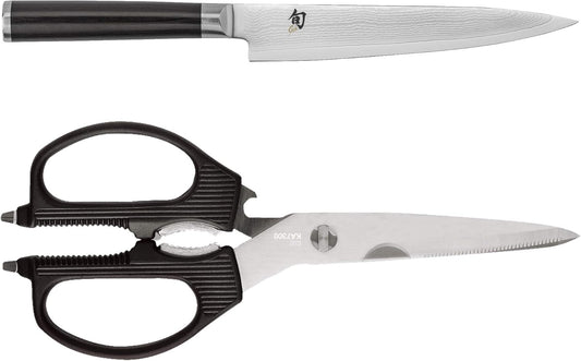 Cutlery Classic Utility Knife 6" and  PRO Multi-Purpose Kitchen Shears Set, Handcrafted Japanese Kitchen Knives & Shears