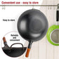 Carbon Steel Wok Pan – 13,5 “ Stir Fry Pans - Chinese Wok with Flat Bottom Pow Wok - Traditional Japanese Woks - Black Carbon Steel