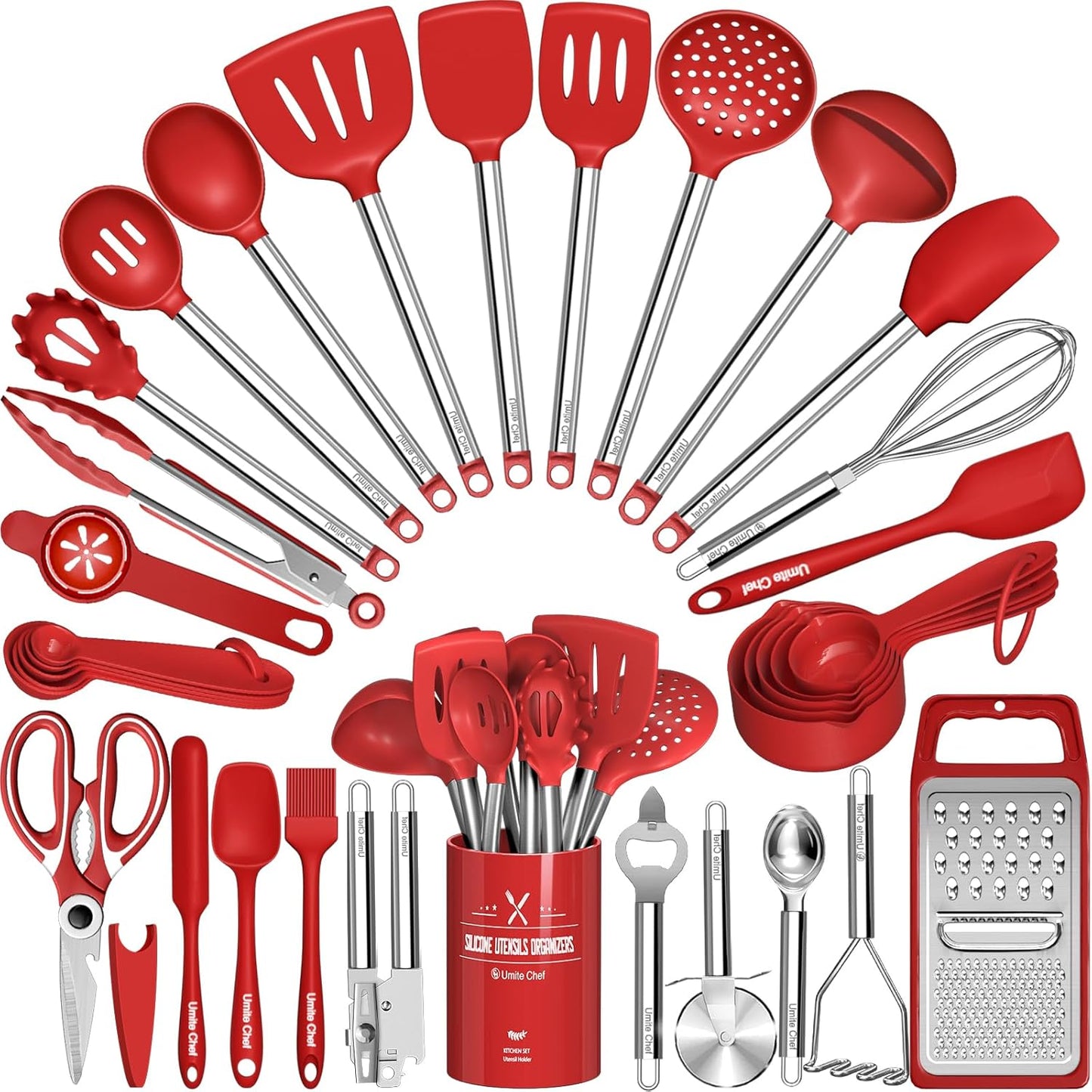 Kitchen Utensils Set- 34 Pcs Silicone Cooking Utensils Set for Nonstick Cookware-Silicone Spatulas Set, Stainless Steel Handle-Black Kitchen Gadgets Tools, Pots and Pans Accessories