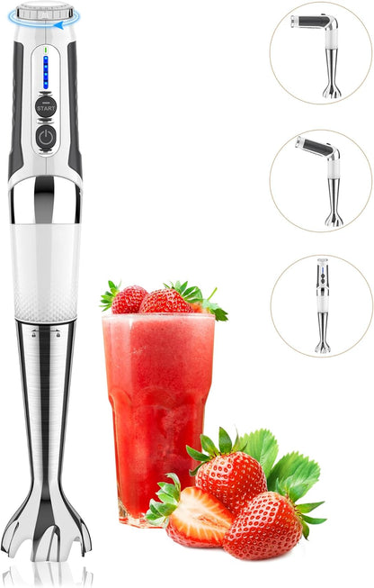 Cordless Immersion Blender Handheld: Powerful Rechargeable Electric Hand Blender, 21-Speed & 3-Angle Adjustable with Stainless Steel Blades for Milkshakes, Smoothies, Soup, Puree, Baby Food (Black)