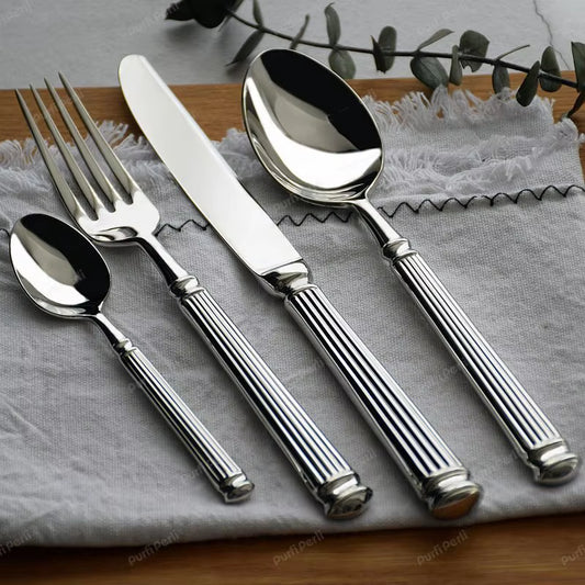 Europe Silver Luxury Fashion Cutlery Set 18/10 Stainless Steel Creativity Gift Roman Column Flatware 304 Drop Shipping