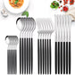 24Pcs Black Western Dinnerware Set Stainless Steel Cutlery Set Fork Knife Spoon Tableware Set Flatware Set Silverware Set