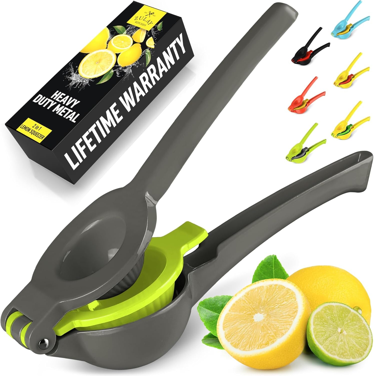 Zulay Metal 2-In-1 Lemon Squeezer Manual - Sturdy, Max Extraction Hand Juicer Lemon Squeezer Gets Every Last Drop - Easy to Clean Manual Citrus Juicer - Easy-To-Use Lemon Juicer Squeezer - Blue/Yellow