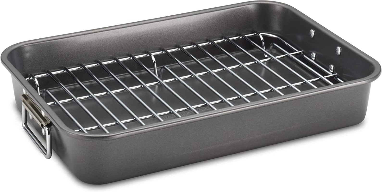 Bakeware Nonstick Steel Roaster with Flat Rack, 11-Inch X 15-Inch, Gray