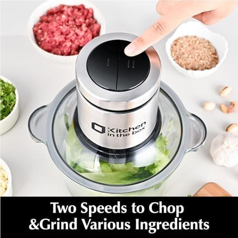 Food Processors,400W Powerful Motor Small Meat Grinder & Food Chopper Electric Vegetable Chopper with 2 Bowls & 2 Bi-Level Blades for Meat/Fish/Vegetable/Baby Food (Black,8Cup+8Cup)