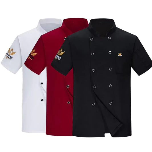 Chef Jacket for Men Women Cook Jacket Short Sleeve Restaurant Kitchen Work Uniform