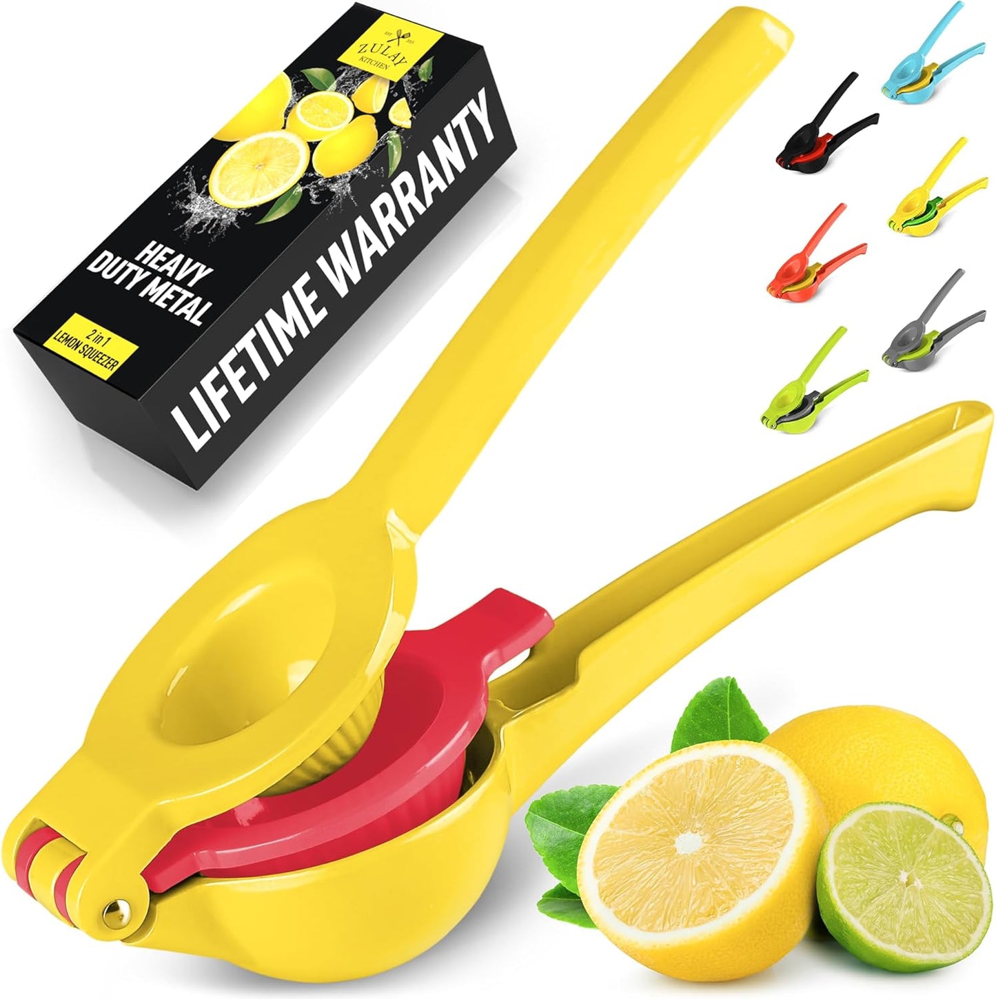 Zulay Metal 2-In-1 Lemon Squeezer Manual - Sturdy, Max Extraction Hand Juicer Lemon Squeezer Gets Every Last Drop - Easy to Clean Manual Citrus Juicer - Easy-To-Use Lemon Juicer Squeezer - Blue/Yellow