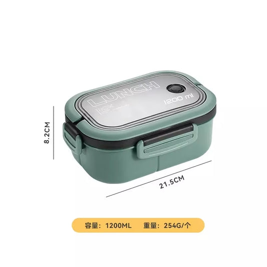 Portable Lunch Box with Fork Spoon 2 Layer Grid Leakproof Food Storage Container Box Outdoor School Kids Microwavable Bento Box