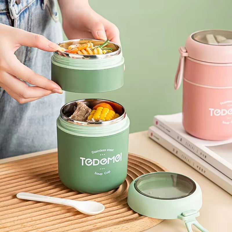 710ML Stainless Steel Bento Box Vacuum Drinking Soup Cup with Spoon Thermal Jar Insulated Soup Thermos Food Containers Lunch Box