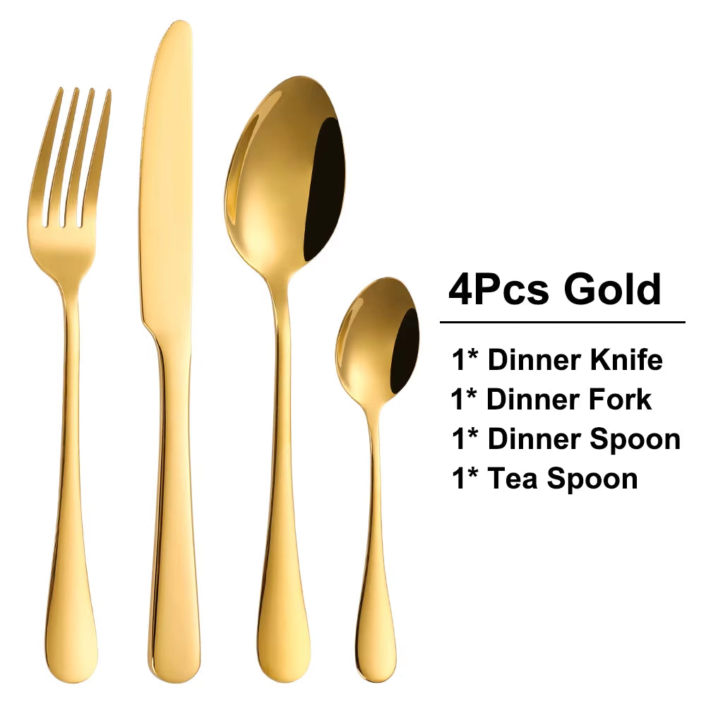 8/12/16/20Pcs Gold Cutlery Black Dinner Set Stainless Steel Tableware Mirror Western Knife Fork Spoon Sliver Kitchen Utensils