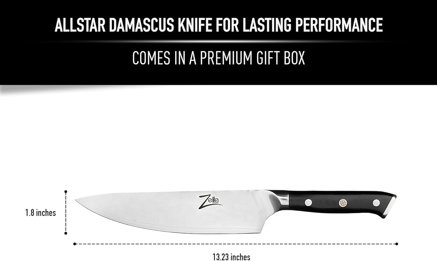 Zelite Damascus Chef Knife 8 Inch - Christmas Gift in Premium Box; Professional Kitchen Knife W Japanese AUS-10 Super Steel 67-Layer & 12-Degree Damascus Blade Edge; Sharp Gyoto Japanese Chef'S Knife