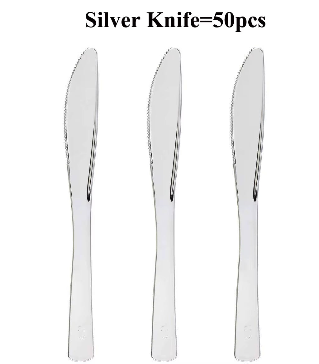 75 Pieces Gold Plastic Silverware- Party Flatware Set-Heavyweight Plastic Cutlery- Includes 25 Forks, 25 Spoons, 25 Knives