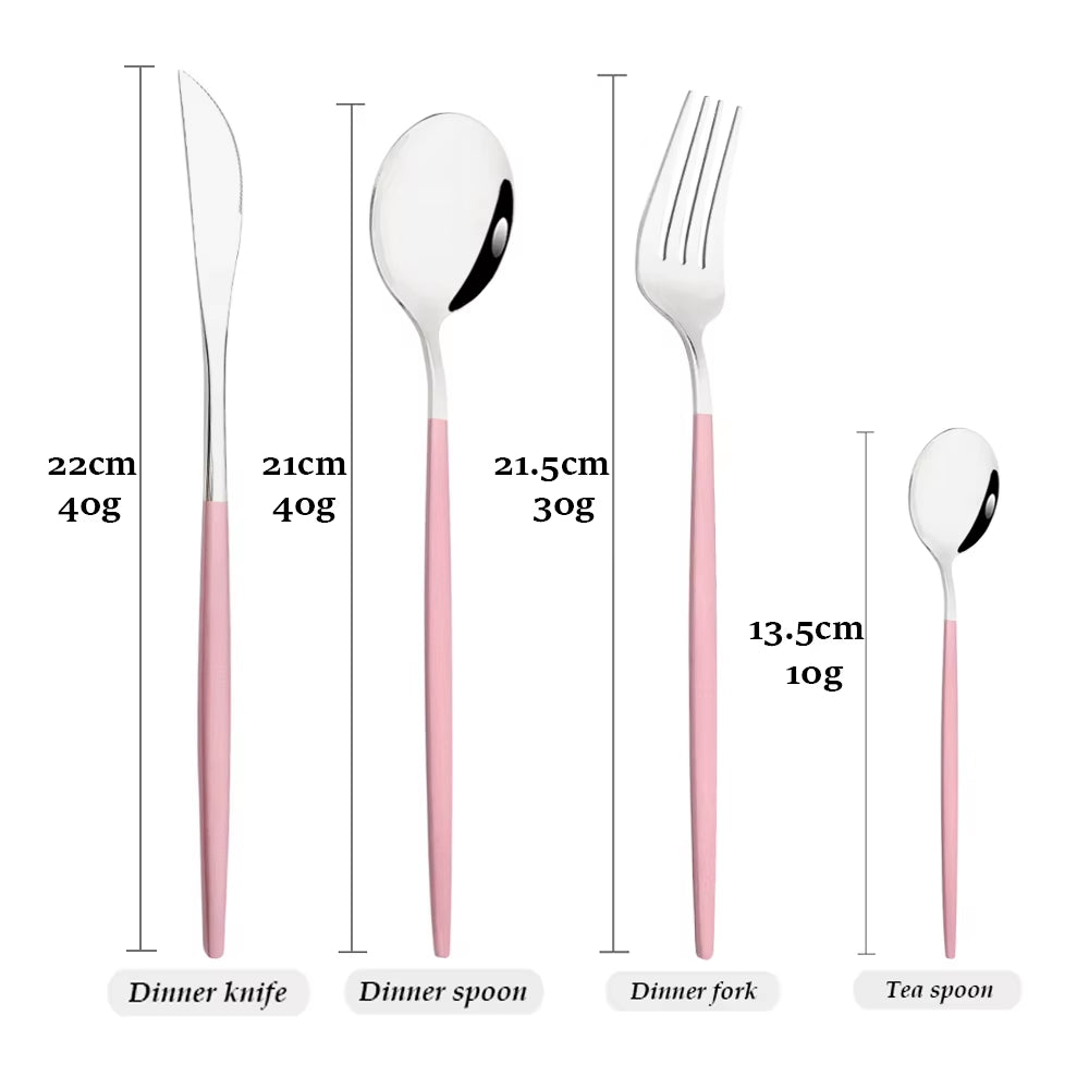 Pink Silver Stainless Steel Dinnerware Set Fork Knife Soup Ice Spoon Cutlery Set Western Flatware Kitchen Silverware Set