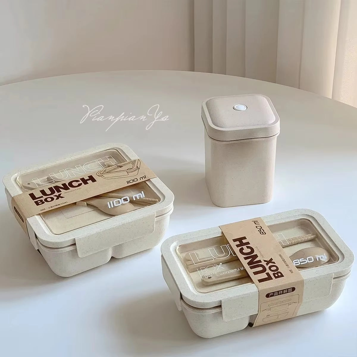 1Pc Portable Microwavable Lunch Box Eco-Friendly Wheat Straw Bento Box Kitchen Food Container Lunch Box Home Accessories