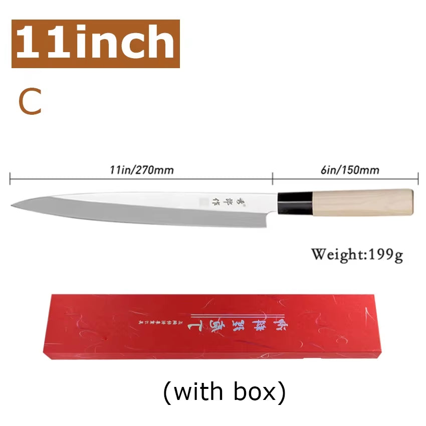 Professional Japanese Sashimi Knife Sushi Chef Knives Salmon Slicing Raw Meat Butcher Cleaver Stainless Steel Filleting Knife