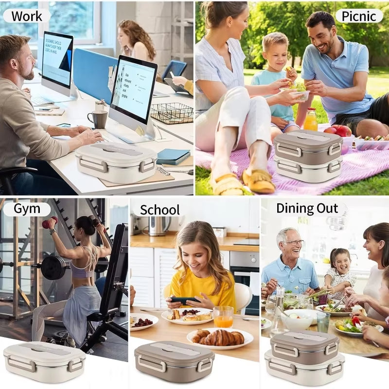 304 Stainless Steel Insulated Lunch Box Office Workers Sealed Portable Lunch Box with Bag Students Kids Commercial Bento Box Set