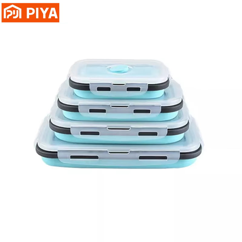 4 Pices/Set High Quality Silicone Rectangle Lunch Box Collapsible Bento Box Portable Folding Food Container Food Storage Bowl