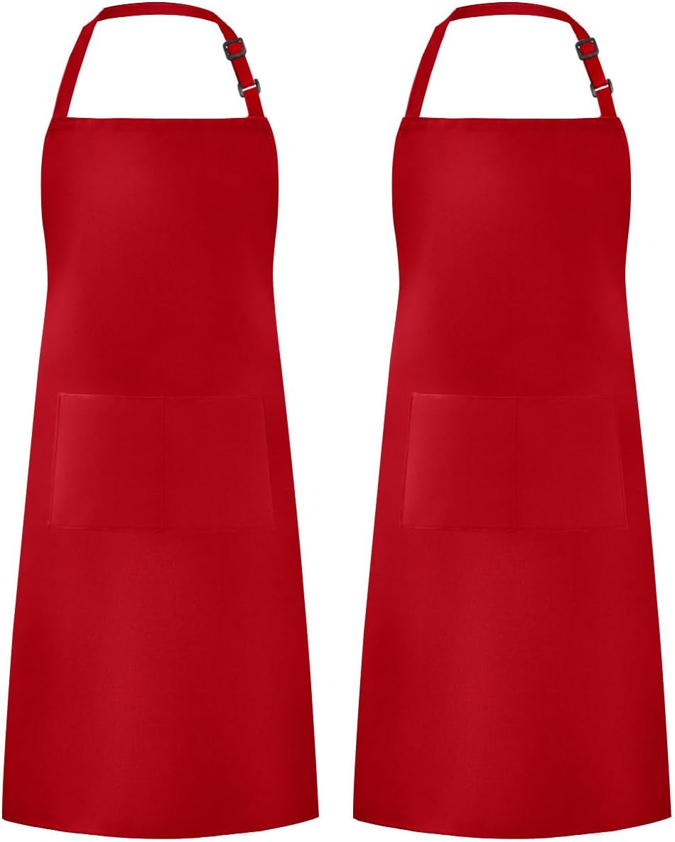 2 Pack Adjustable Bib Apron Waterdrop Resistant with 2 Pockets Cooking Kitchen Aprons for Women Men Chef, Black