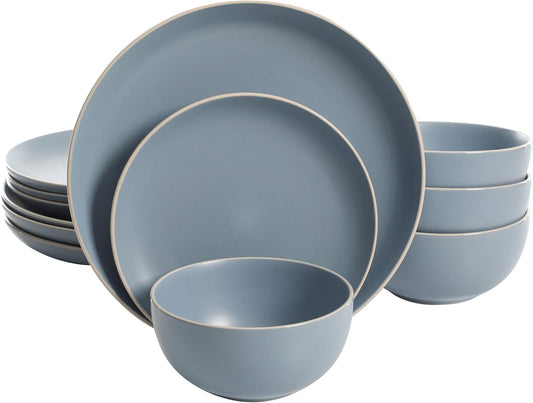 Rockaway round Stoneware Dinnerware Set, Service for 4 (12Pcs), Blue