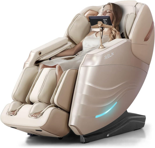 Massage Chair Full Body Zero Gravity Sl-Track Shiatsu Massage Chair, 12 Modes, Airbag Massage, with Yoga Stretch, Foot Massage, AI Control (Cream)