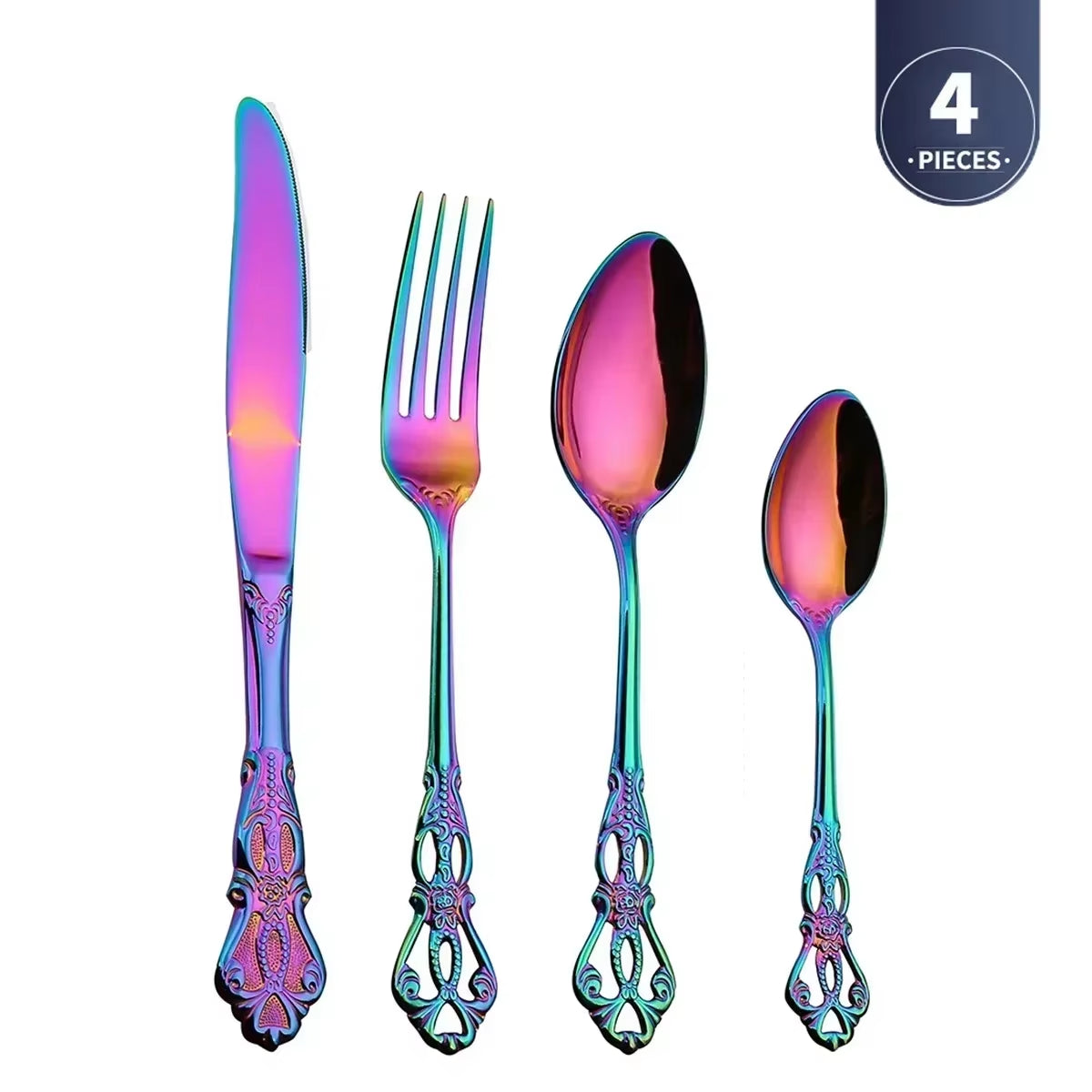 Golden Stainless Steel Cutlery Set Royal European Spoon Fork Complete Tableware Retro Design Dishwasher Safe Elegant Flatware