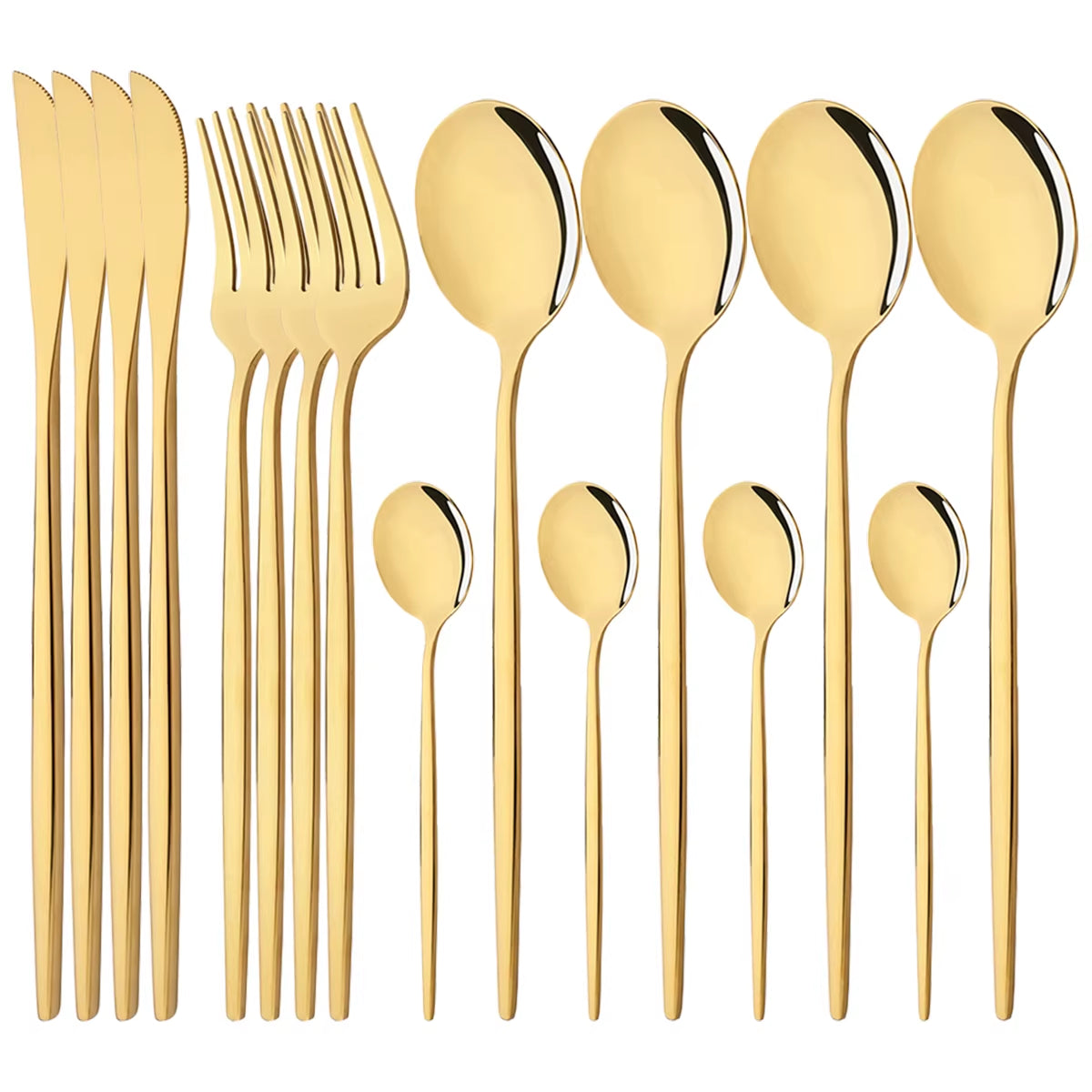 16Pcs Mirror Gold Dinnerware Set Stainless Steel Cutlery Set Fork Knife Coffee Spoon Tableware Silverware Kitchen Flatware Set