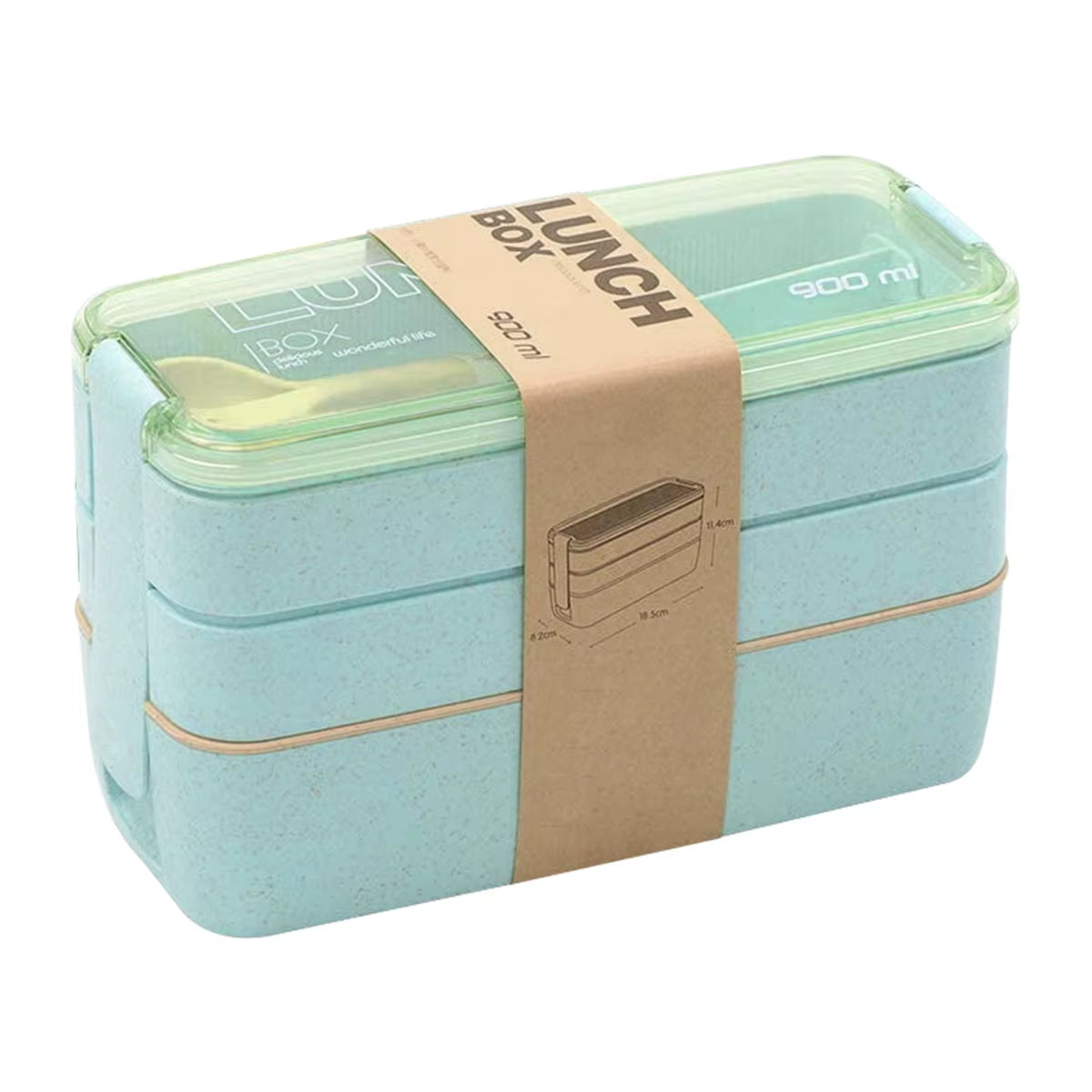 900Ml Bento Box for Kids 3 Stackable Lunch Box Leak-Proof Portable Lunch Food Container Wheat Straw Food Storage Box Dishwasher