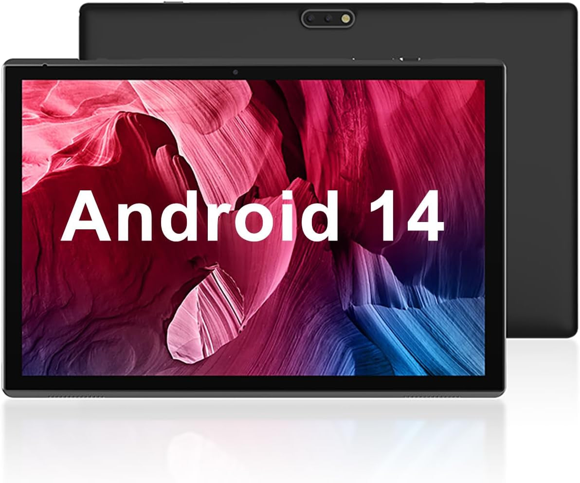 Tablet 10 Inch Android Tablet PC, 10.1" Android 14 Tablets, DDR4 6GB RAM 32GB ROM 2MP+8MP Dual Camera, Wifi-6 Bluetooth 1TB Expand IPS Full HD Display Tab, 6000Mah Battery Powerful Performance Tablet