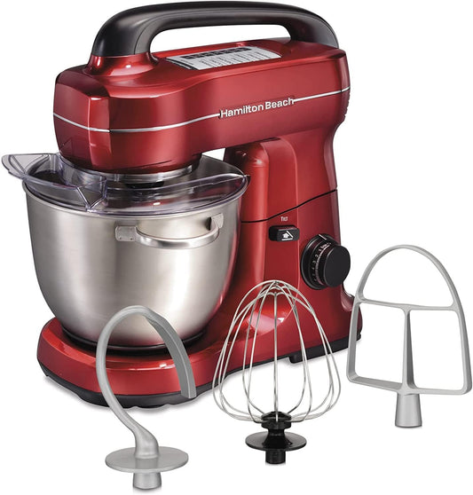 Electric Stand Mixer, 4 Quarts, Dough Hook, Flat Beater Attachments, Splash Guard 7 Speeds with Whisk, Red