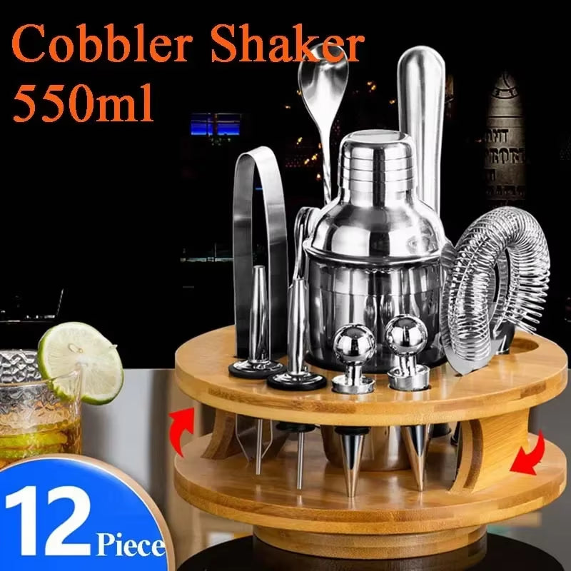 Stainless Steel Cocktail Shaker Set Mixer Bartender Kit Cobbler Boston Shaker Bars Set Tools Jigger Mixer Muddler Pourer Spoon