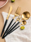 24Pcs Stainless Steel Dinnerware Set Black Gold Cutlery Spoon Fork Knife Western Cutleri Silverware Flatware Tableware Supplies