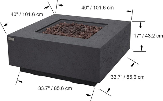 AMS Fireplace | Brooklyn 40"X40" Square Concrete Natural Gas Fire Pit Table | Dark Gray | Travertine (Coarse) Texture Surface | Outdoor Patio Heater Electronic Ignition outside Backyard Fireplace